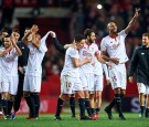 (L-R) Pablo Sarabia, Mariano Ferreira, Samir Nasri, Nicolas Pareja, Steven N'Zonzi of Sevilla FC celebrates after winning the match against Real Madrid CF