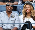 Recording artists Jay-Z and Beyonce watch Rafael Nadal of Spain and Novak Djokovic of Serbia play during the Men's Final on Day Fifteen of the 2011 US Open