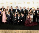 Cast and crew members of 'Game of Thrones' winners of Outstanding Drama Series pose in the press room at the 67th Annual Primetime Emmy Awards at Microsoft Theater on September 20, 2015 in Los Angeles