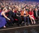 (L-R) Actress Kaley Cuoco, actor Kunal Nayyar, actress Melissa Rauch, actress Simon Helberg, actress Mayim Bialik, and actor Johnny Galecki attend the People's Choice Awards 2017 at Microsoft Theater.