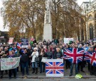 LONDON, ENGLAND - NOVEMBER 23: Pro-Brexit demonstrators protest outside the Houses of Parliament on November 23, 2016 in London, England. British Prime Minister Theresa May has said that she will not delay triggering article 50, the formal process of leav