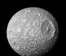 Saturn's moon Mimas. The large Herschel Crater dominates Mimas. Cassini.