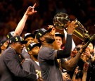 LeBron James #23 of the Cleveland Cavaliers holds the Larry O'Brien Championship Trophy after defeating the Golden State Warriors 93-89 in Game 7 of the 2016 NBA Finals at ORACLE Arena on June 19,2016