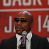 President of Mayweather Promotions Floyd Mayweather addresses the crowd during the press conference announcing the Badou Jack v James DeGale Super Middleweight World Title Unification Bout