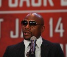 President of Mayweather Promotions Floyd Mayweather addresses the crowd during the press conference announcing the Badou Jack v James DeGale Super Middleweight World Title Unification Bout