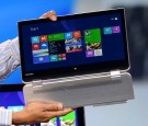 A Lenovo 2-in-1 laptop and tablet is displayed during a keynote address by Intel Corp. 