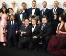 The cast and crew of 'Game of Thrones', winners of the award for Outstanding Drama Series', pose in the press room at the 67th Annual Primetime Emmy Awards at Microsoft Theater on September 20, 2015.