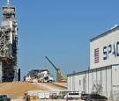 Space X's Falcon 9 rocket is prepared for a launch to the International Space Station February 17, 2017 at the Kennedy Space Center, Florida.