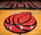 Closeup view of Miami Heat logo on court before game vs San Antonio Spurs at American Airlines Arena. Game 4. Miami, FL 6/12/2014 CREDIT: John W. McDonough.