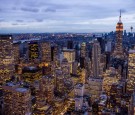 The Midtown skyline remains lit as Lower Manhattan remains mostly without power on November 1, 2012 in New York City.