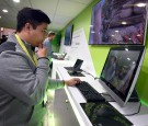 An attendee plays a video game at the Nvidia booth at CES 2017 at the Las Vegas Convention Center on January 5, 2017 in Las Vegas, Nevada.