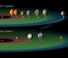 n this NASA digital illustration handout released on February 22, 2017, the TRAPPIST-1 system is shown containing a total of seven planets, all around the size of Earth. Three of them -- TRAPPIST-1e, f and g -- dwell in their star's so-called 'habitable z