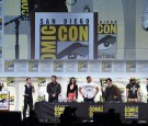 Moderator Conan O'Brien, director Zack Snyder, actors Ben Affleck, Gal Gadot, Ray Fisher, Ezra Miller, Jason Momoa and Henry Cavill attend the Warner Bros.