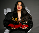 Rosalia holding here Latin Grammys