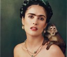 Salma Hayek alongside with the monkey who attacked her years ago.