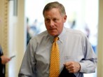 Senator Richard Burr (R-NC) walks from Senate Republican weekly policy luncheon on Capitol Hill in Washington, U.S., March 6, 2018