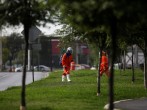 Municipal workers disinfect public areas as a part of measures against the spreading of the coronavirus disease COVID-19 in Escobedo, on the outskirts of Monterrey