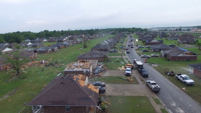 Damaged buildings are seen in the aftermath of a tornado in Monroe, Louisiana, U.S., April 12, 2020