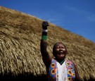 A kayapo woman shouts during a four-day pow wow in Piaracu village, in Xingu Indigenous Park, near Sao Jose do Xingu, Mato Grosso state, Brazil,