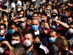 Employees of Electrocomponentes de Mexico are seen during a protest to halt work amid the spread of the coronavirus disease (COVID-19), in Ciudad Juarez