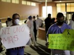 Medical personnel from General Hospital No. 6 of the Mexican Institute of Social Security (IMSS) hold a protest after the death of a colleague, due to what they say is the lack of equipment to treat patients with the COVID-19, in Ciudad Juarez, Mexico.