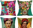 gircat 4 pcs Oil Painting Frida Kahlo Self-Portrait Cotton Linen Throw Pillow Case Car,Cushion Couch,Sofa,Bed Cover 18