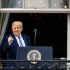 President Trump Delivers Speech To Supporters From White House Balcony