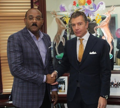 The Hon. Gaston Browne, Prime Minister of Antigua and Barbuda (left) and Ambassador Dr. Dario Item, Antigua and Barbuda Ambassador to Spain, Liechtenstein and Monaco (right)