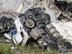 Overturned truck in Genoa