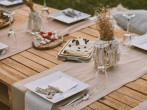 White ceramic plate on brown wooden table