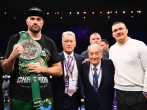 Tyson Fury (far left) pictured in Saudi Arabia with future opponent Oleksandr Usyk (far right).