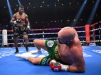 Francis Ngannou knocked Tyson Fury down with a left hook in round 3 of their Oct. 28, 2023, fight in Saudi Arabia.