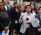 New Yorkers sets up pro bono legal task force to help child immigrants coming from El Salvador, Guatemala and Honduras, L-R front row, Public Advocate Letitia James, City Council member Carlos Menchaca and Steven Choi, New York Immigration Coalition