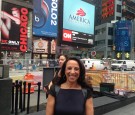 Maria Hinojosa promoting her documentary series America by the Numbers, Times Square, August 22, 2014