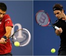 Novak Djokovic, Roger Federer in Action