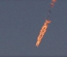 An image showing the Syrian fighter jet shortly after it was met with an Israeli Patriot missile.