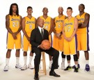 Los Angeles Lakers Coach Byron Scott With Jeremy Lin, Nick Young, Kobe Bryant