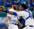 Greg Holland and Salvador Perez of the Kansas City Royals