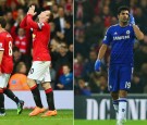 Manchester United's Wayne Rooney (L - #10) Celebrates His Goal Against Hull City While Chelsea's Diego Costa (R - #19) Was Frustrated With the 0-0 Against Sunderland