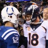 Indianapolis Colts Quarterback Andrew Luck and Peyton Manning of the Denver Broncos