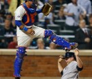 New York Yankees Catcher Brian McCann Slides Home Against New York Mets