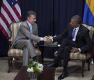 Colombian President Juan Manuel Santos with US President Barack Obama