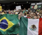 Fans Hold up Flags of Both Mexico and Brazil