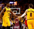 Cleveland Cavaliers Matthew Dellavedova and Tristan Thompson