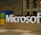 A Microsoft logo is seen during the 2015 Microsoft Build Conference on April 29, 2015 at Moscone Center in San Francisco, California.