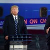 Caption:Republican presidential hopefuls Donald Trump (L) and Jeb Bush 