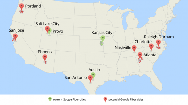 Google Fiber list potential cities