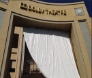 A large drape leading the way to the Dolby Theatre is covered in anticipation for the Oscar show